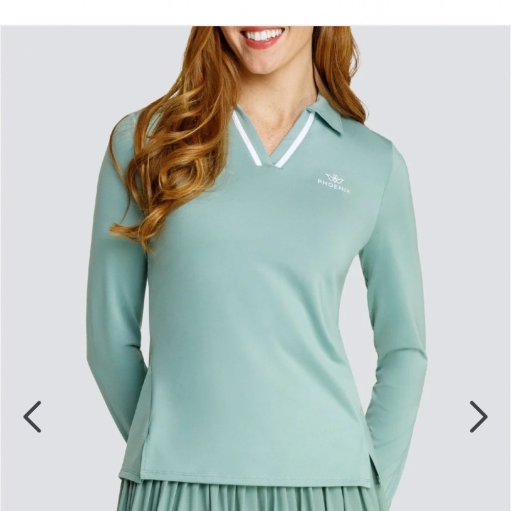 Tail Activewear Saturday LS Johnny Collar Hi-Lo Hem Golf Polo Sage Green M NWT